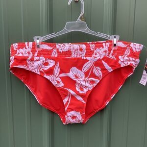 Women's Mid Rise Smocked Swim Bottoms Swimsuit Bathing Suit Hawaiian Size XL